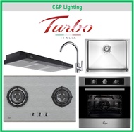 (5-in-1 Bundle) Turbo 77cm Stainless Steel Cooker Hob + 90cm Cooker Hood + Sink + Tap + Multifunction Oven