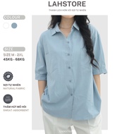 Women's loose-fitting, long-sleeved shirt in rough fabric, ancient German, 2 chest pockets LAHSTORE 
