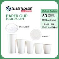 ✧ ✼ ◫ Calibox Packaging White Paper Cup (with or without lid) 50pcs 22oz 16oz 12oz 8oz 6.5oz
