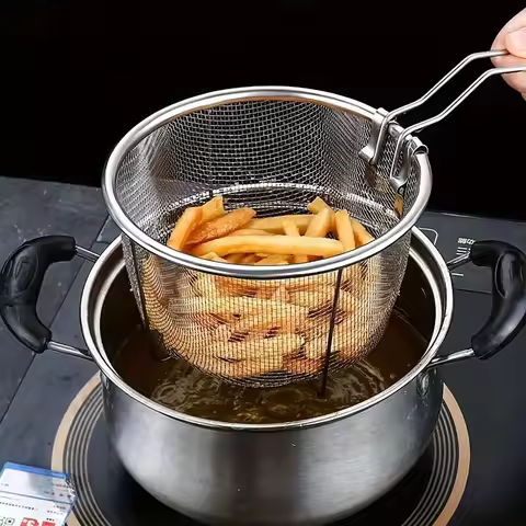 1pc Stainless Steel Frying Net, Fence,Noodle Spoon, Frying Net, Frying Basket, Frying Leaky Net - Up