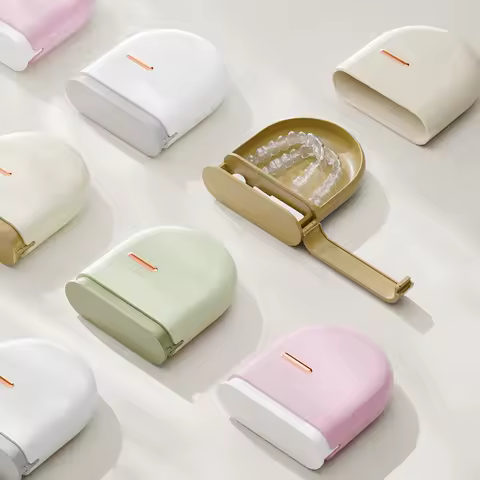 Portable Slide-Out Travel Case, Clear Storage Box for Invisalign Retainers, Orthodontic Appliances &