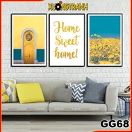 Canvas wall painting with 3 wooden frames, decorative painting for living room, bedroom, dining room