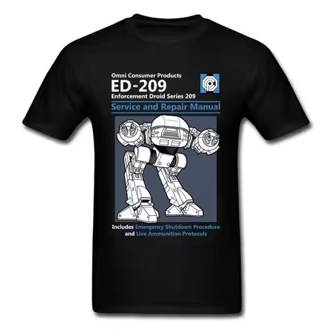 Blue Men T Shirt Summer Fashion Casual Tshirt Printing Robot ED 209 Men's Top Quality Full Cotton Cl