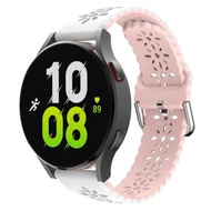 全城熱賣 - 適用於三星 Galaxy Watch 6 / 6 Classic 雙色梅花鏤空硅膠錶帶（白+粉）