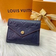 Louis Vuitton LV 海軍藍 全皮壓紋 三折零錢短夾/皮夾