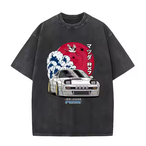 Anime Initial D Drift AE86 Vintage Washed T Shirt Takumi Fujiwara R34 Skyline GTR JDM Car T-shirt Ca