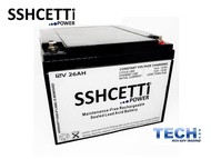 SSHCETTI 12V 26AH PREMIUM Rechargeable Sealed Lead Acid Battery For Electric Scooter / Toys car / Bike /Solar /Alarm /Autogate/UPS/ Power Solution