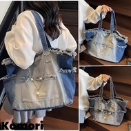 Denim Jeans Shoulder Bag biru and Black Vintage Denim Canvas Bag Korean Style Jeans Shoulder Bucket 