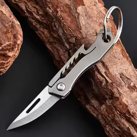Mini Titanium Alloy Bottle opener Pocket Knife 5Cr15 Steel Sharp Knife With Keychain Pendant Disasse