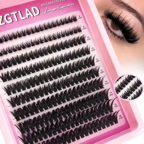 HBZGTLAD Manga Cluster Lashes120 Fans8-16MM Diy Cat Eye Lashes Invisible Band Premium Mink Manga Las