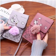 Cute Cat Mobile Phone Bag KY019 Crossbody PU Shoulder Fur Ball Decoration Coin Purse Pinyou Life