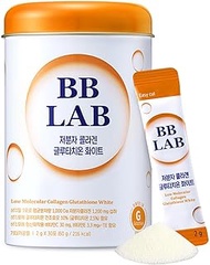 BB LAB Collagen Glutathione White, Low Molecular Collagen &amp; Glutathione Stick Supplement, Fast abosorption, Fish Collagen, Vitamin C, Vitamin E, Glutathione, Orange Flavor - 30 Ct