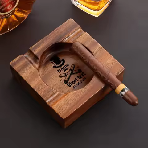 Personalized Cigar Tray Ashtray Vintage Solid Wood Ashtray Cigarette Accessories Great Gift for Men 
