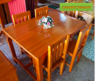 CPG ชุดโต๊ะอาหารไม้สัก 4 ที่นั่ง ชุดโต๊ะอาหารไม้ ชุดโต๊ะกินข้าว โต๊ะอาหาร รุ่นเก้าอี้หลังระแนง สีสักน้ำตาลส้มเคลือบเงา K-33