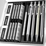 Four Candies Mechanical Pencil Set, 4 Pieces Lead Pencils 0.9 mm, Metal Pencils with 8 Tubes HB #2 L