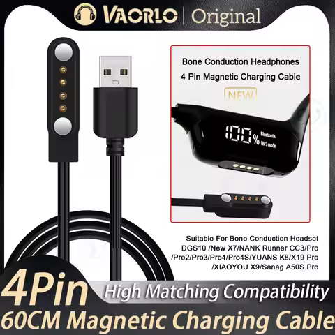 VAORLO 4 Pin 60CM Magnetic Charging Cable Suitable For New X7 Headset DGS10 Bone Conduction Bluetoot