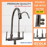 KITCHEN DOUBLE FAUCET TAP / Stainless Steel Taps180°Swivel Faucet Sink Water Tap/2Way Water Filter F