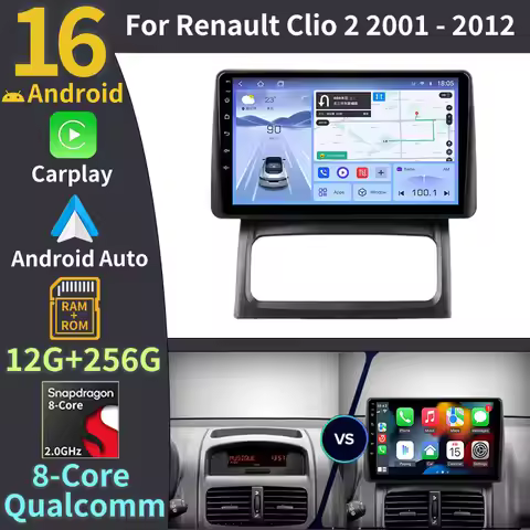 Android 16 Car Radio For Renault Clio 2 BB CB 2001 2002-2012 Multimedia Video Player 2 din GPS Navig