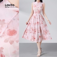 (Lovito Refine) Vintage Dress New Chinese Style Cheongsam Qipao Button Pleated Spring/summer Pink Dr