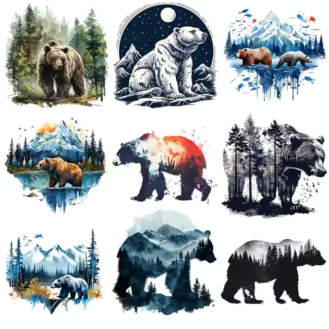 25cm Glacier Polar Bear Transfer Sticker Iron-on Transfers For Clothing Thermal Stickers On Clothes 