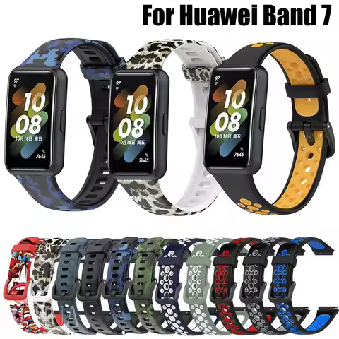 Watchband For Huawei Band 7 SmartWatch Wristband Pattern Silicone double color belt for huawei band7