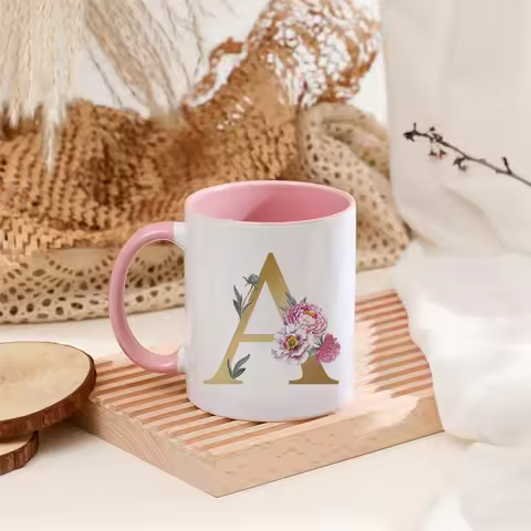 2026 New A-Z Floral Initial Cup Tea Coffee Hot Chocolate Mug Bride Bridesmaid Mothers Day Christmas 