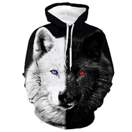 Black and White Wolf Print 3D Men's Hoodies Fashion Animal Pattern Sweatshirts Women Leisure Essenti
