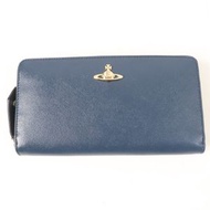 全新Vivienne Westwood) Saffiano 皮革長錢包，飾有球形五金件和圓形拉鍊，藍色，帶原裝盒，意大利​​製造，女士款