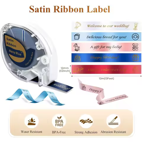 1PCS Satin Ribbon Label fit for 91201 DYMO LT-100H 200B P12/P12 Pro for Christmas Gift Wrap Craft We