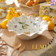 Violet Flamingo [พร้อมส่ง] Lemon Butterfly Elegance Collection 🍋🦋 จานเซรามิคขอบทองพ่นมือ ลายเลม่อนแล