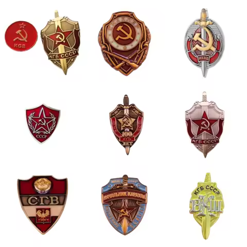 USSR KGB Badge Collection,Vintage Soviet Security Committee Pins with HammerNKVD Emblem,Communist Me