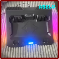 ASELO RGB ไฟ LED แผ่นรองโน้ตบุ๊กเย็น12ถึง18นิ้วใหม่กังหันคู่พัดลมเทอร์โบเรดิเอเตอร์ระบายความร้อนอากา