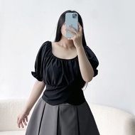 Women's big-size T-shirt with half sleeves, square neck, bow tie at the back, 50-95kg silk twill fab