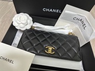 Chanel 23C WOC wallet on chain 黑色金扣羊皮雕花金色扣