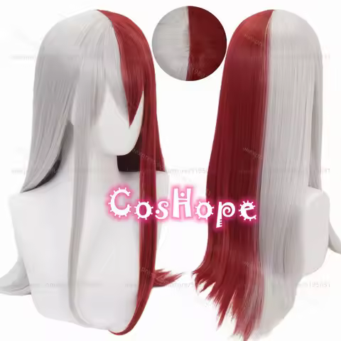 MHA Todoroki Shoto Female Cosplay Wig 60cm Long Silver White Red Wig Cosplay Anime Cosplay Wigs Heat