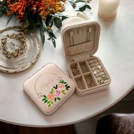 【客製】旅行便攜首飾盒/耳環戒指收納/拉鏈款/手繪花/英文名訂