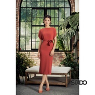 Silk Midi Dress With Flower Batwing Sleeves (Silk Midi Dress With Flower)