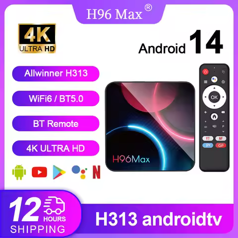 H96 MAX H313 TV Box Allwinner H313 Quad Core 4K UHD Output Wifi6 BT5.0 100M/LAN Google voice assista