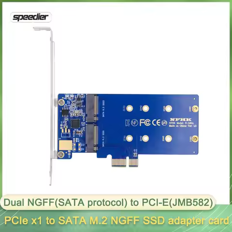 PCIe X1 To 2x SATA M.2 NGFF SSD Adapter Card Supports of PCIe X1 X4 X8 X16 2-port Adapter Expansion 