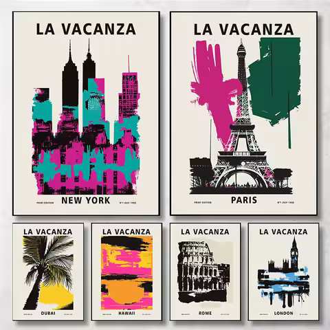 Hawaii Paris London Decor LA VACANZA Abstract City Travel Hawaii New York London Paris Prague Poster