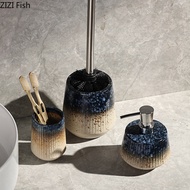 ♘❉ Gradient Bathroom Kit Hotel Foam Soap Dispenser Mouthwash Cup Toilet Brush Combination Creative Ceramic Bathroom Accessories