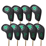 Waterproof Golf Iron Cover Set 9PCS PU Leather Four Leaf Clover Velcro Closure Golf Iron Headcovers