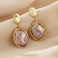 Kemstone Vintage S925 Post Gold Plated Irregular Baroque Pearl Freshwater Pearl Bud Stud Earrings for Women Jewelry Gift