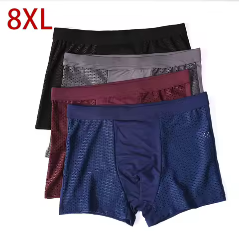 Plus Size 8XL Bamboo Boxer Shorts for Men 4-Pack - Breathable Moisture Wicking Anti Chafing Underwea