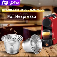 【i Cafilas】[HFG01] Refillable Coffee Capsule Reusable Filter Pod Tamper Dosing Ring Stainless Steel Crema Coffeeware for Nespresso Inissia C40,D40,F111 Lattissima ,Pro F456,Expert C80,Creatista Plus,Expert&amp;Milk C85,Pixie C60,Clips,B