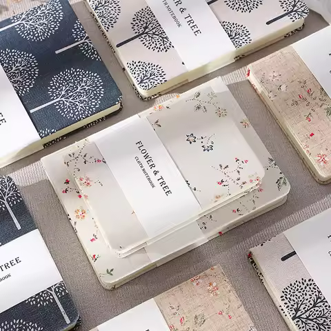 A6/ B6 Life Tree Fabric Hardcover Notebook Mixed Lined Blank Cream Paper Portable Student Hand Writi