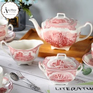 Johnson-Bros-England British Royal Teapot Cup and Plate Set 2 Colors Blue and Red Full Set