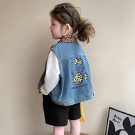 【Ready stock】女童牛仔马甲春秋款儿童马夹外套洋气女宝宝春装背心外穿Girl's Cowboy Vest Spring and Autumn Children's Horse Clip Co
