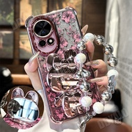 Casing For OPPO A18 A38 A58 A78 A79 A60 A3X A5X A3 A5 Pro Plating Rabbit Makeup Mirror Bracket Shock