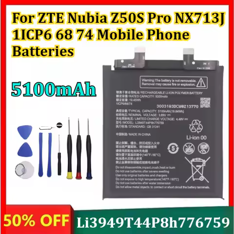 Li3949T44P8h776759 5100mAh High Capacity Battery for ZTE Nubia Z50S Pro NX713J 1ICP6 68 74 Mobile Ph